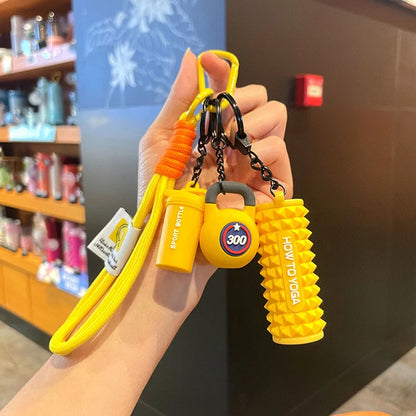 Handmade Rope Fitness Keyring Charms -- with mini roller