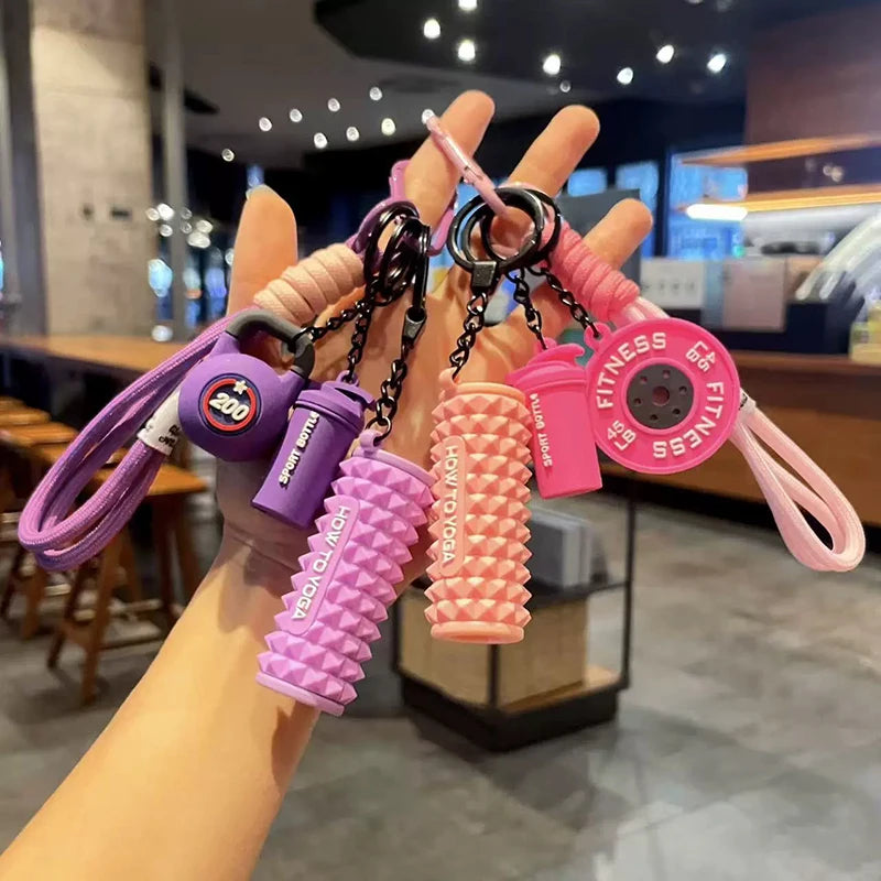 Handmade Rope Fitness Keyring Charms -- with mini roller