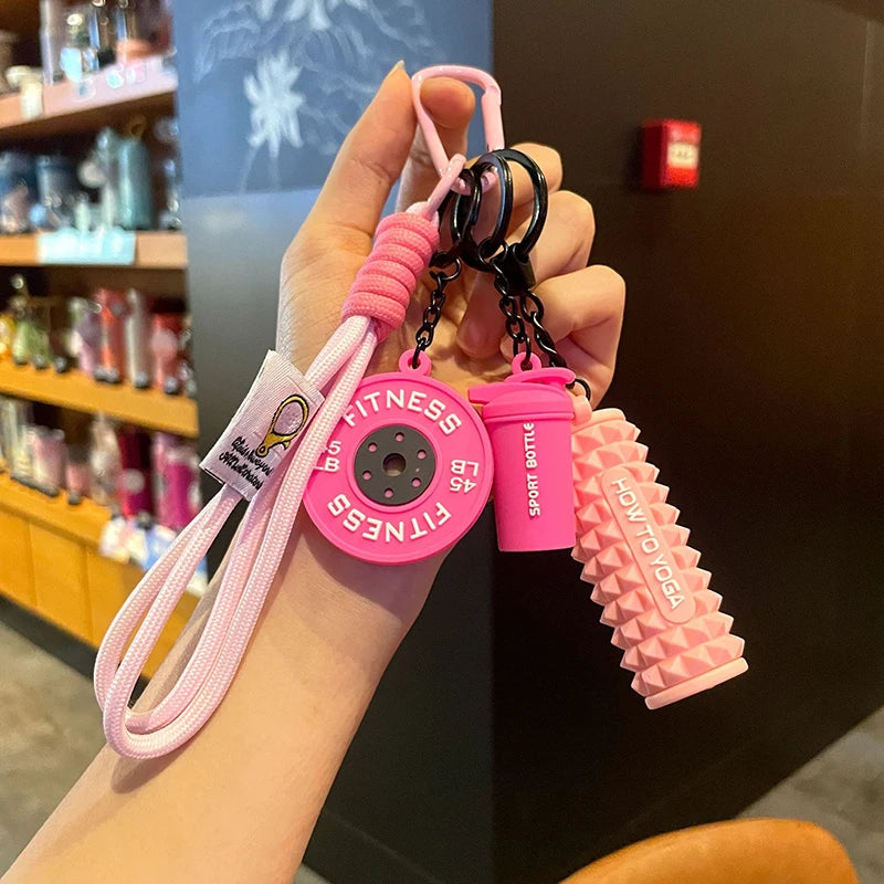 Handmade Rope Fitness Keyring Charms -- with mini roller