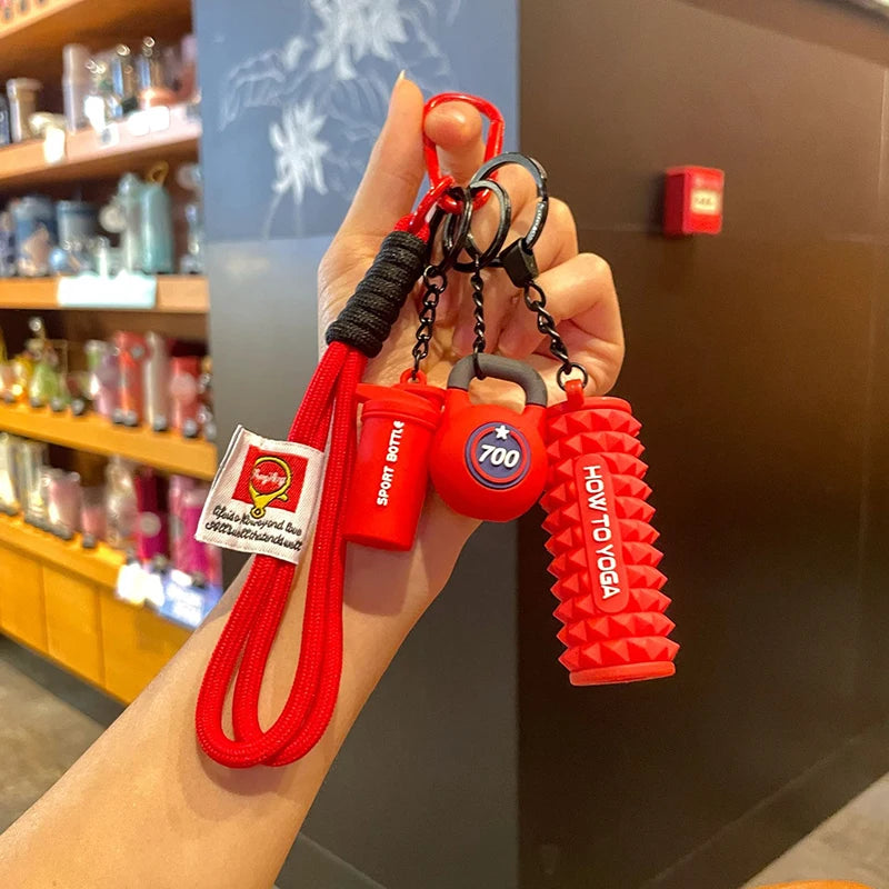 Handmade Rope Fitness Keyring Charms -- with mini roller