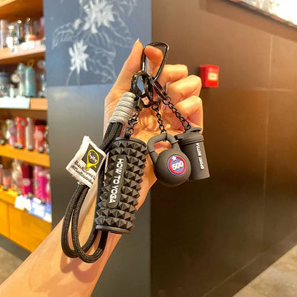 Handmade Rope Fitness Keyring Charms -- with mini roller