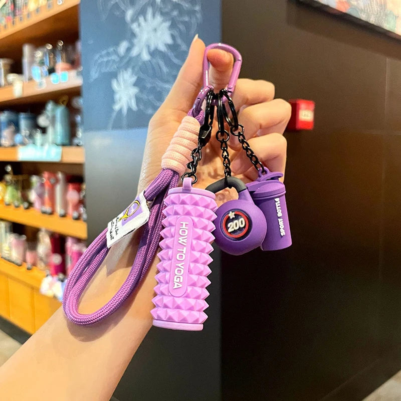 Handmade Rope Fitness Keyring Charms -- with mini roller