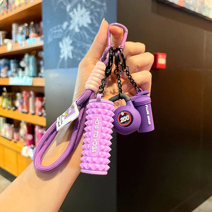 Handmade Rope Fitness Keyring Charms -- with mini roller