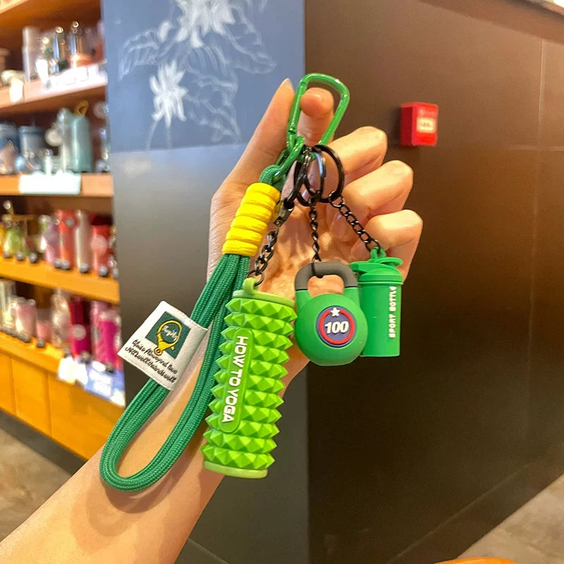 Handmade Rope Fitness Keyring Charms -- with mini roller