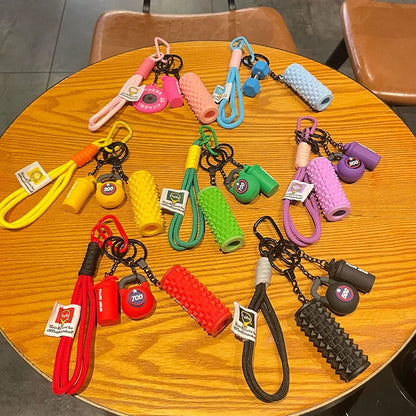 Handmade Rope Fitness Keyring Charms -- with mini roller